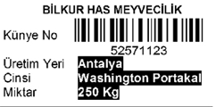 Örnek Bitki Pasaportu Etiketi 